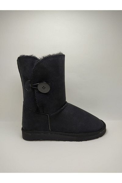 POLENS Women's Black Single Button Boots with Fur Inside