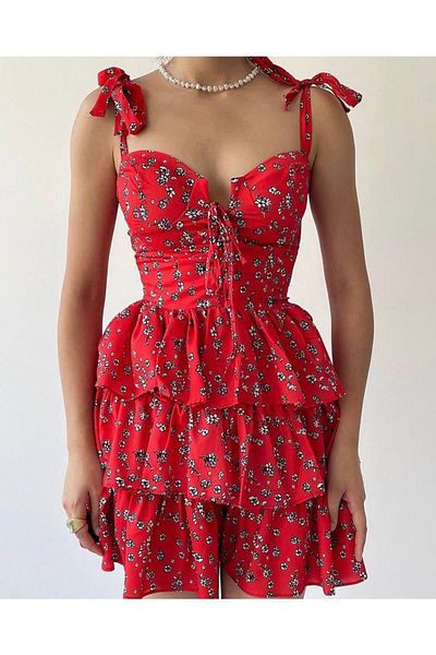 My Bella Trägerkleid Rock Volantkleid Blumen Minikleid mit Bruststütze