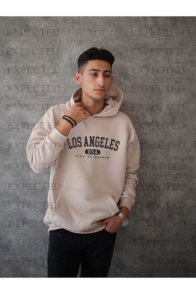 EXPECTED Unisex Oversize Los Angeles USA Φούτερ με κουκούλα με κουκούλα με 3 κορδόνια
