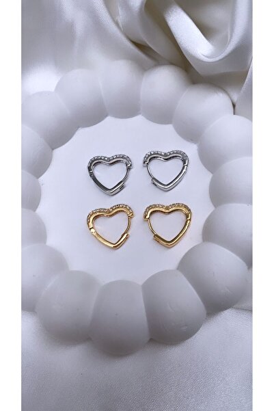 Accessories Gümüş Renk Kalpli Halka Küpe