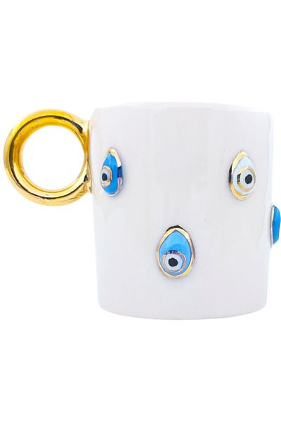 Monako Limited Edition 24 Carat Gold Embroidered, Evil Eye Patterned, 100% Handmade, Double Turkish Coffee Cup