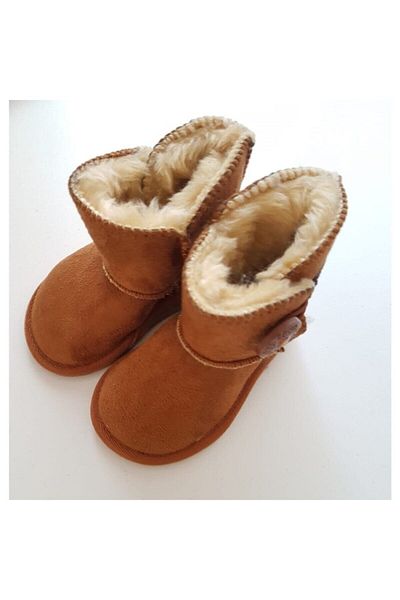 POLENS Children's Tan Fur Lined Single Button Boots (Order Minimal Size 1)