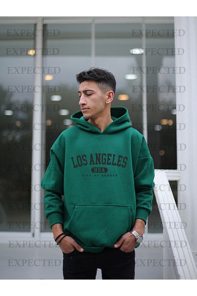 EXPECTED Unisex Oversize Los Angeles USA Φούτερ με κουκούλα με κουκούλα με 3 κορδόνια