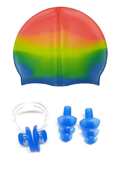 Valetto 100% силиконова G-1100 Rainbow шапка за плуване за деца и възрастни + тапи за уши и нос