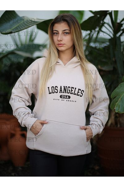 EXPECTED Unisex Oversize Los Angeles USA Φούτερ με κουκούλα με κουκούλα με 3 κορδόνια