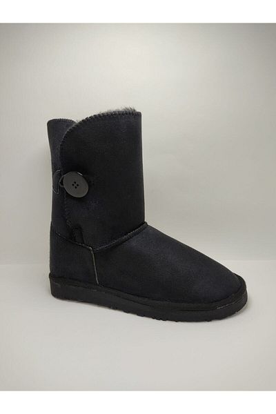 POLENS Women's Black Single Button Boots with Fur Inside