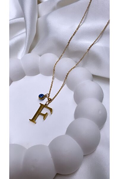 Accessories Gold Renk Nazar Boncuklu Çelik F Harfli Kolye