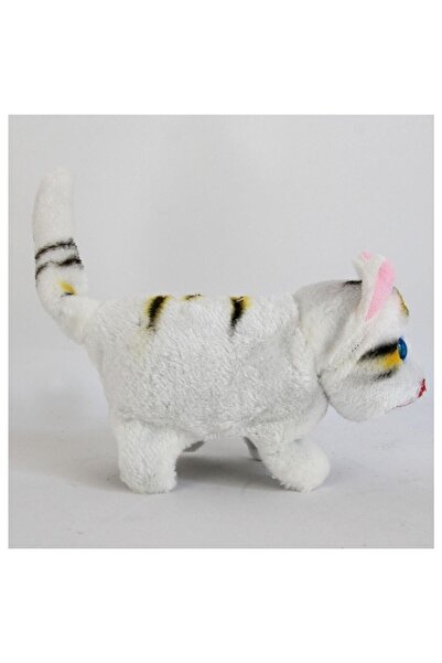 TOPROCKSTORE Beyaz Renk Yürüyen Miyavlayan Kedi Işıklı Sesli Hareketli Peluş ...