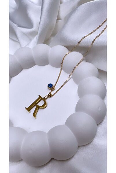 Accessories Gold Renk Nazar Boncuklu Çelik R Harfli Kolye