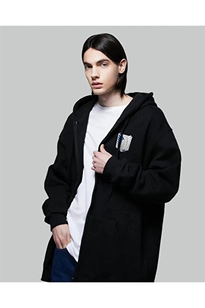 Le Savu Sevunera cu fermoar Attack On Titan cu imprimeu Culoare neagră cu glu...