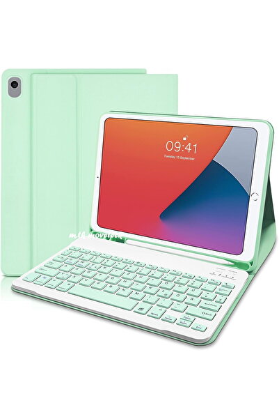 m.tk moveteck Apple Ipad 7.8. ve 9. Nesil 10.2 Uyumlu Tablet Bluetooth Özellik Kablosuz Kalem Bölme Klavyeli Kılıf