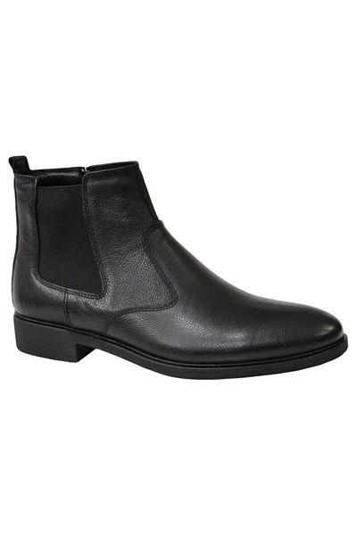 KALE Black Genuine Leather Men's Chelsea Boots Casual Daily Rubber Elastic Zippered Stylish