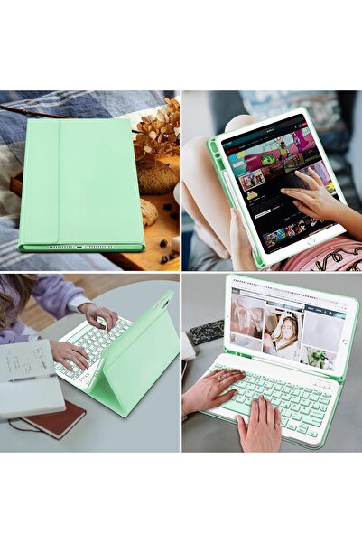 m.tk moveteck Apple Ipad 7.8. ve 9. Nesil 10.2 Uyumlu Tablet Bluetooth Özellik Kablosuz Kalem Bölme Klavyeli Kılıf