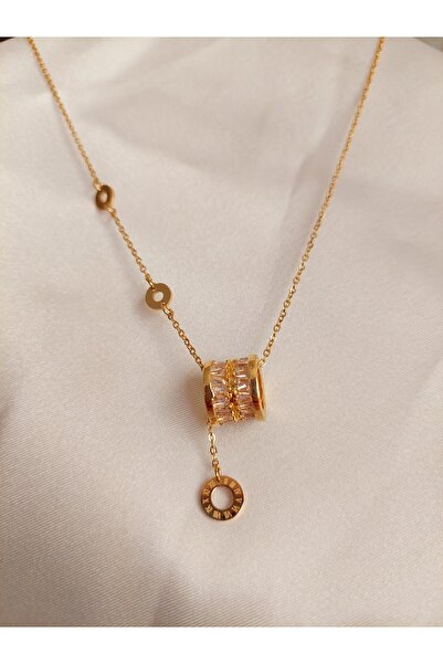 BLUNCHSTORE قلادة من الفولاذ النقي باللون الأبيض مع أرقام رومانية وتفاصيل كبس...