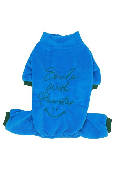 Pawstar Mavi Smile Kadife Küçük Irk Köpek Tulumu (1 KG-10 KG ARASINA UYGUN BEDENLERDE)