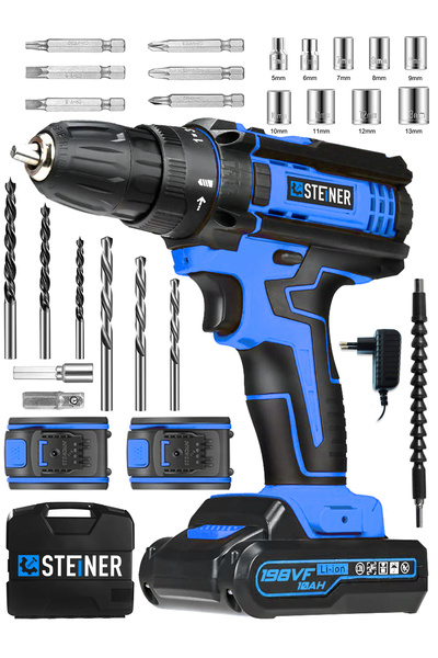 STEİNER Alman 198 Vf 10 Ah Darbeli Metal Dişli Şanzıman Çift Akülü Şarjlı Vidalama Matkap 24 Parça Uç Setli