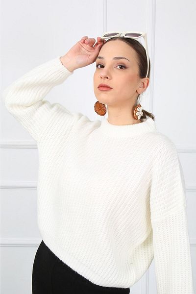 fujya Balloon Sleeve Crew Neck Knitwear Sweater