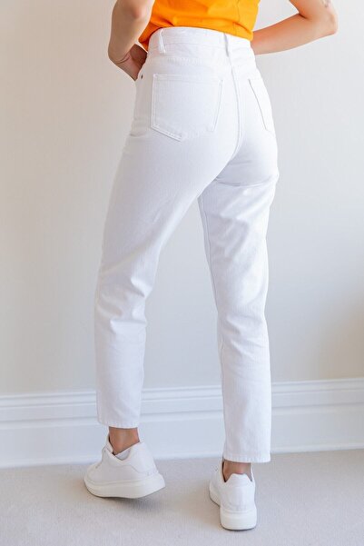 LİMABEL Ψηλόμεση Λευκό Mom Jeans Strechy Jeans