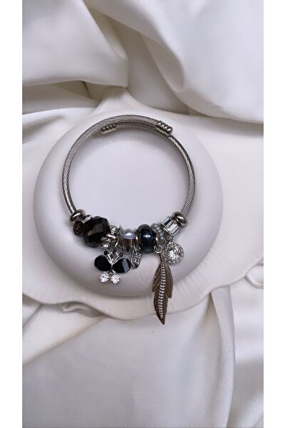 Accessories Kelebek Charmlı Gümüş Renk Çelik Bileklik