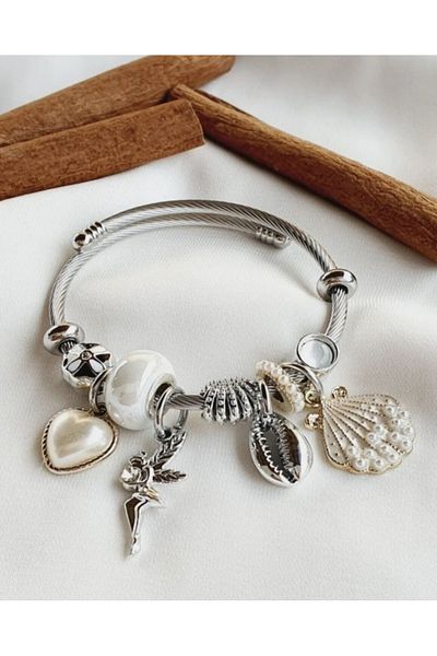 Accessories سوار بلح البحر فضي اللون من الفولاذ