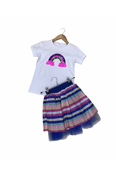Nacar 23 Nisan Kız Çocuk Gökkuşağı Etek Takım Bayramlık Kaliteli Tütü Etek 0-24