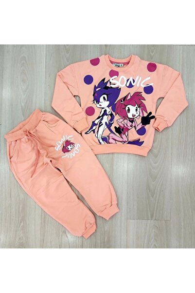 Lunays طقم بدلة رياضية للفتيات ذات الجيب مطبوع عليها سونيك