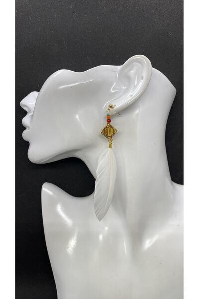 Porsuk Alternatif أقراط ريشة نسائية مصنوعة يدوياً من النحاس