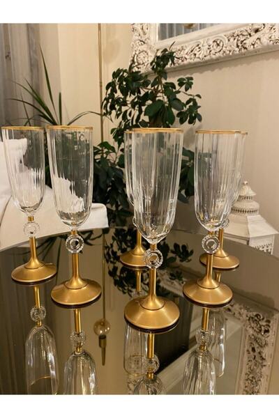 Genel Markalar 6 Parça Lejonhome Gold Kadeh 6lı Kahve Yanı Şampanya Kırmızı Şarap Kadehi Cam