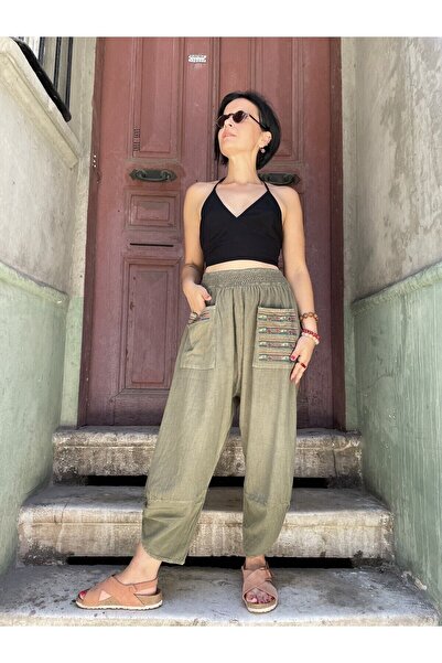 Bohoyasam Unisex Bohem Lastik Bel Pantolon, Rahat Pantolon, Yoga Pantolonu, Şalvar, Pamuklu Şalvar,