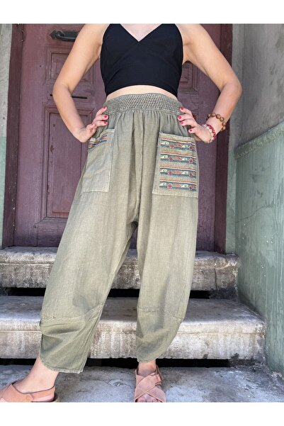 Bohoyasam Unisex Bohem Lastik Bel Pantolon, Rahat Pantolon, Yoga Pantolonu, Şalvar, Pamuklu Şalvar,