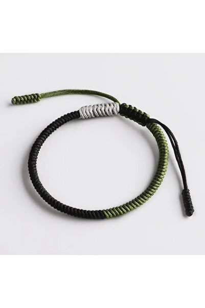 knitbek Unısex El Yapımı Örgü Bileklik Siyah-yeşil