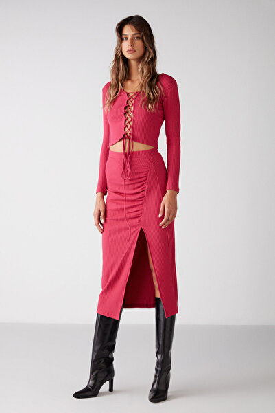 ETHIQUET تنورة Anastacıa النسائية المصنوعة من القماش المرن المنسوج برباط غير ...