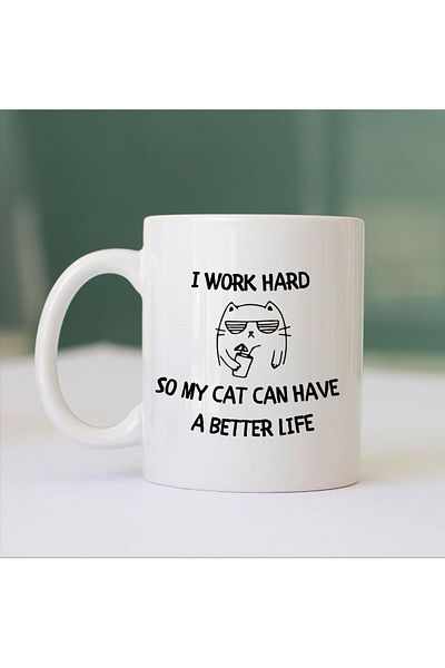 Ceylin Hobi Hediyelik كوب مطبوع عليه عبارة "Cat I Work Hard