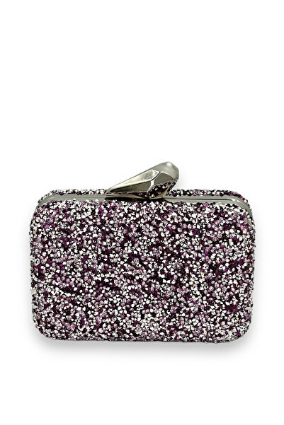 Biçanta Geantă mini elegantă lila cu pietre prețioase pentru seară, nuntă sau absolvire - Portofoliu. Cod: Mini Boy Lila Taşlı