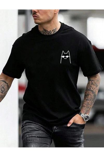 khufu Tricou oversize NEGRU cu imprimeu CAT