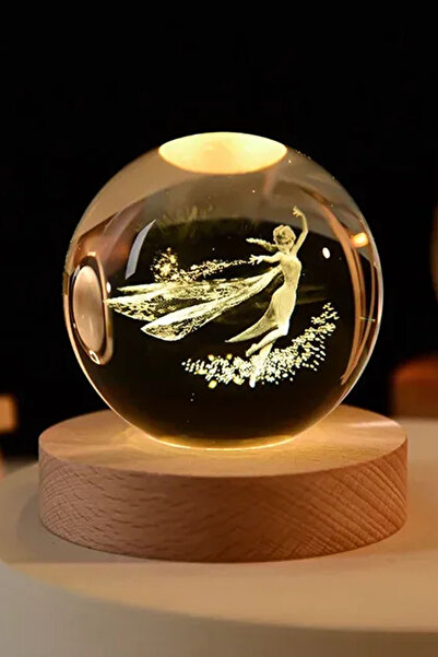 moryconcept 3D Kristal Top Özgür Melek Model Ahşap Standlı Usb Kablolu