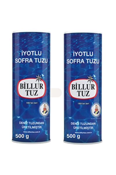 Billur Tuz İyotlu Sofra Tuzu Mavi Kutu Tuzluklu 2 x 500 g
