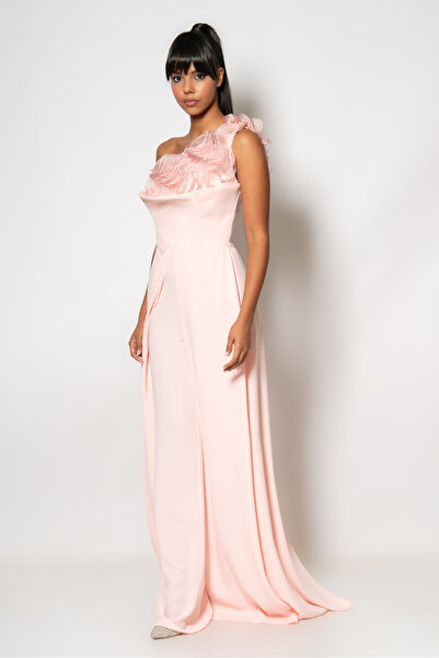 RENGIN Göğüsten omzuna bibilalı fırfırlı abiye tulum