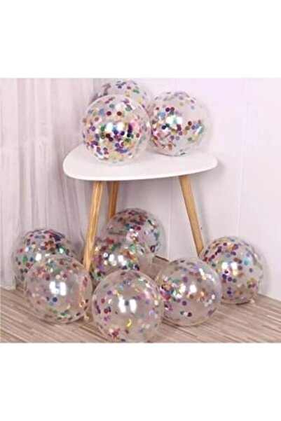 Baloncum Renkli Konfetili Şeffaf Balon 10 Adet 30 Cm Pullu Balon Balon Pulu Ş...