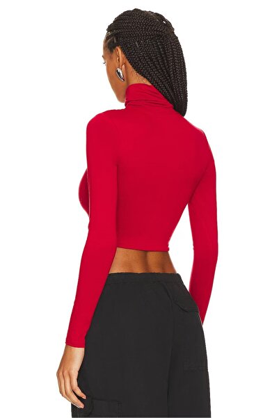zaccana z Women's Turtleneck Long Sleeve Double Layer Silk Jersey Crop Top
