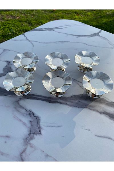 Aslı Hediyelik 6-Piece Wave Patterned Silver Coffee Side Turkish Delight Bowl, Macaron Bowl, Sugar Bowl, Presentation, Coffee, Graffiti, Coffee Presentation