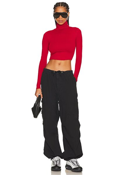 zaccana z Women's Turtleneck Long Sleeve Double Layer Silk Jersey Crop Top