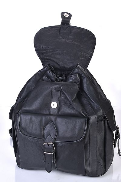fubileather Rucsac negru de damă din piele naturală de dimensiuni mari