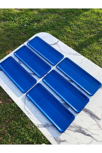 Aslı Hediyelik 6-Piece Baton Blue Metal Single Person Decorative Candle, Tea, Coffee and Cake Serving Presentation Tray
