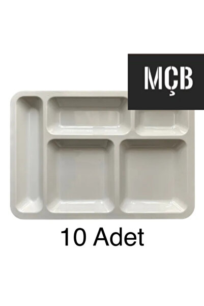 Mçb Group 10 Adet 5 Gözlü Kırılmaz Plastik Tabldot Tabağı Beyaz Self Servis T...