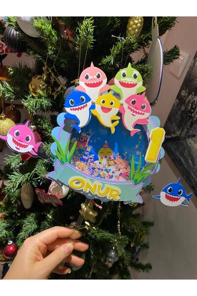 nerisdesign Baby Shark Temalı 3D Cake Topper Doğum Günü Pasta Süsü