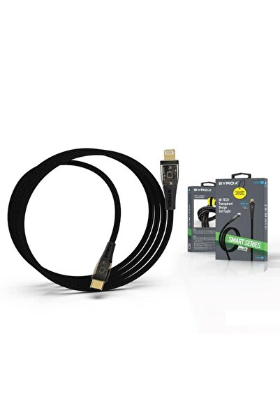 Syrox C139TL Transparan Led 30W PD Ultra Hızlı Type-C To İphone Lightnıng Şarj & Data Kablosu