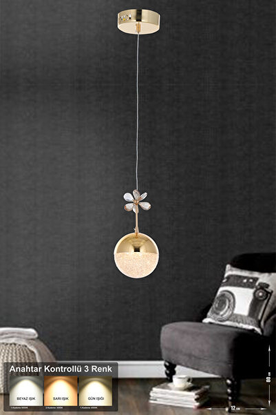 Avizemoda Forde Tekli Ledli Modern Lüks Sarkıt Avize (3 RENK LED; SARI - BEYA...