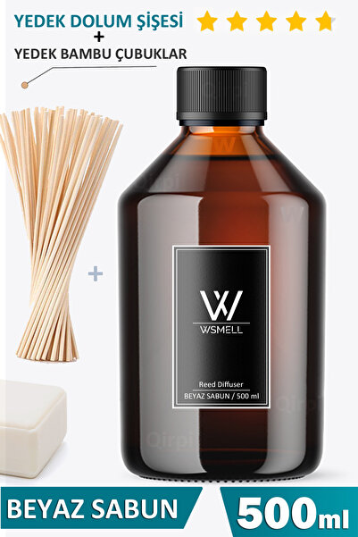 WSMELL Beyaz Sabun 500 Ml Oda Kokusu Yedek Dolum Şişesi Koku Giderici Çubuklu...