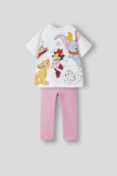 Pink Hippo Kids Character Printed T-Shirt and Leggings Girl's Top and Bottom Set
